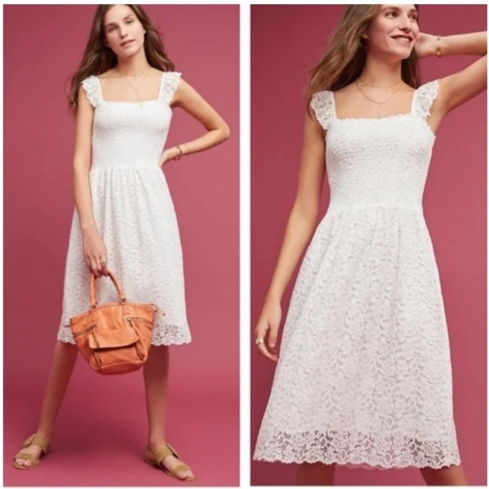 Maeve White Lace Midi Dress